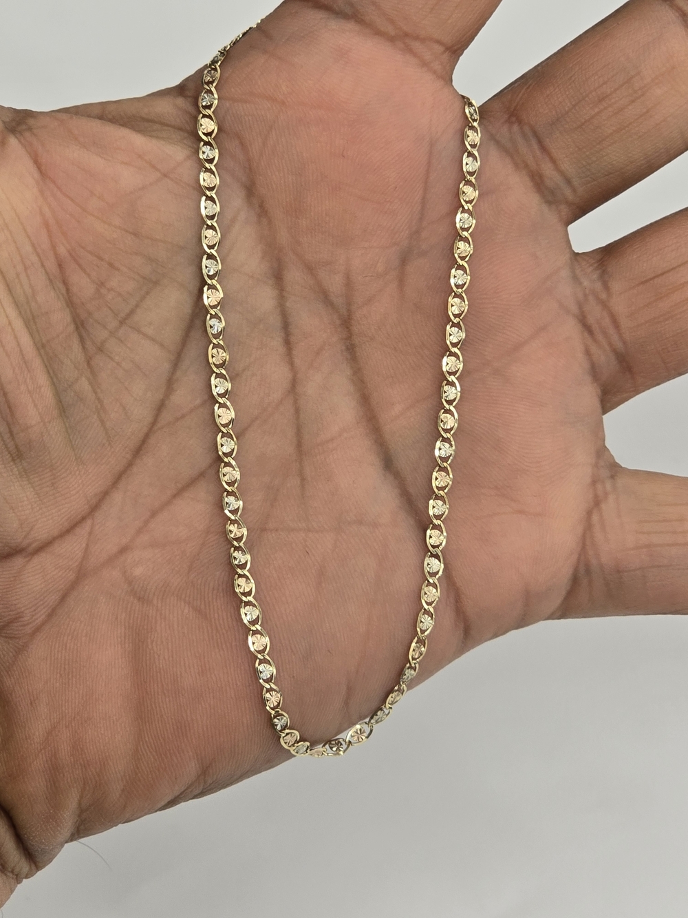 10k Real Gold Tricolor Valentino Anklet 2.6mm 10.2 Inches